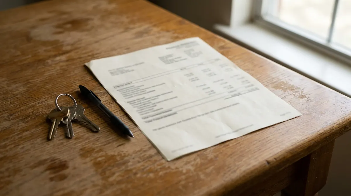 A loan payoff statement and a set of house keys on a kitchen table