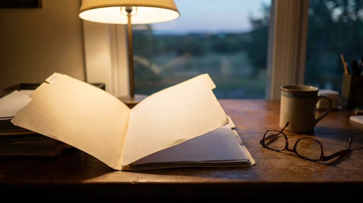 A folder of manufactured home ownership documents on a desk