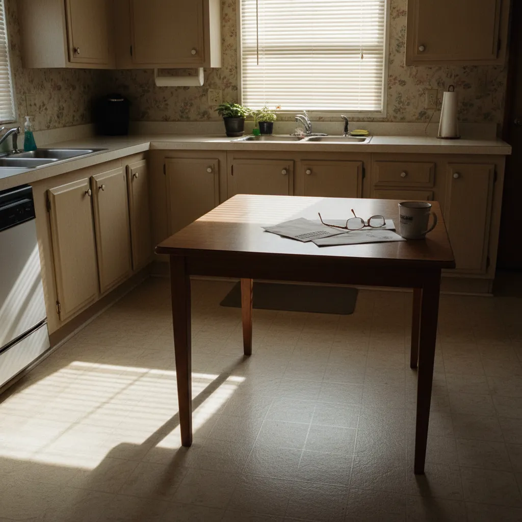 Notices on a kitchen table inside a Texas mobile home representing missed chattel loan payments